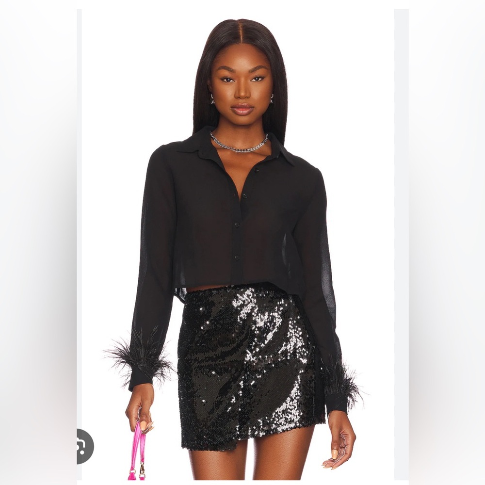 Super down long sleeve feather button-down top